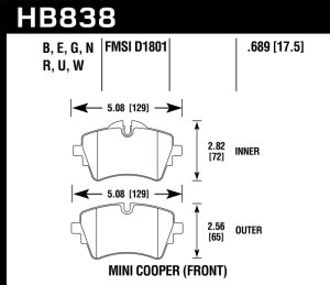Mini Cooper Brake Pads - Front - Hawk Performance - HPS 5.0 Disc Brake Pad - `14-`17